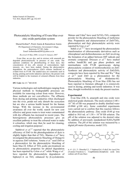 Photocatalytic Bleaching of Evans Blue Over Zinc Oxide Particulate