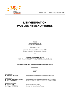 L'envenimation Par Les Hymenopteres