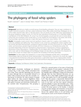 The Phylogeny of Fossil Whip Spiders Russell J