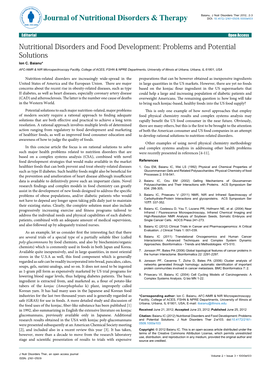 Nutritional Disorders and Food Development: Problems and Potential Solutions Ion C