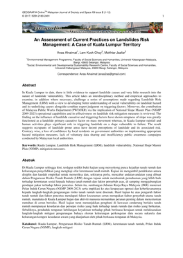 An Assessment of Current Practices on Landslides Risk Management: a Case of Kuala Lumpur Territory
