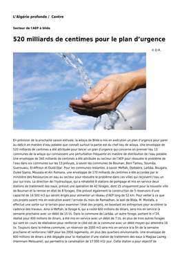 520 Milliards De Centimes Pour Le Plan D'urgence