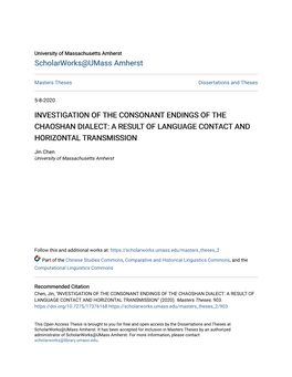 Investigation of the Consonant Endings of the Chaoshan Dialect: a Result of Language Contact and Horizontal Transmission