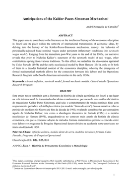 Anticipations of the Kaldor-Pazos-Simonsen Mechanism1