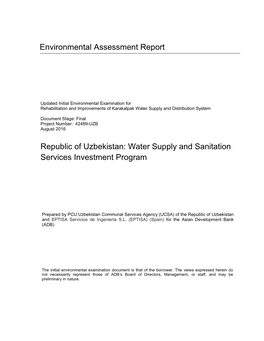 Republic of Uzbekistan: Water Supply and Sanitation Services Investment Program