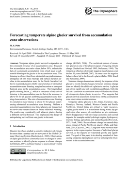 Forecasting Temperate Alpine Glacier Survival from Accumulation Zone Observations