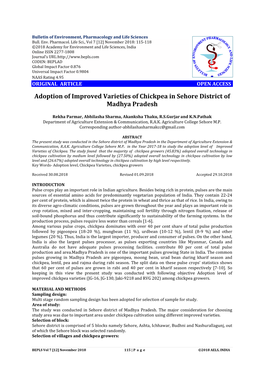 Adoption of Improved Varieties of Chickpea in Sehore District of Madhya Pradesh