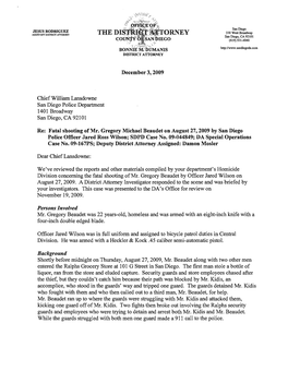 Mr. Gregory Michael Beaudet on August 27, 2009 by San Diego Police Officer Jared Ross Wilson; SDPD Case No