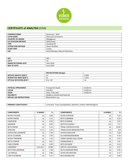 CERTIFICATE of ANALYSIS (COA)