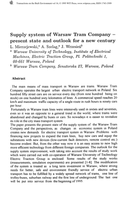 Supply System of Warsaw Tram Company — Present State and Outlook for a New Century