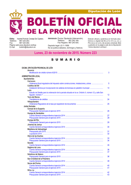 BOLETÍN OFICIAL DE LA PROVINCIA DE LEÓN Edita: Imprenta Provincial