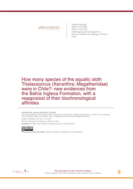 Xenarthra: Megatheriidae) Were in Chile?: New Evidences from the Bahía Inglesa Formation, with a Reappraisal of Their Biochronological Affinities