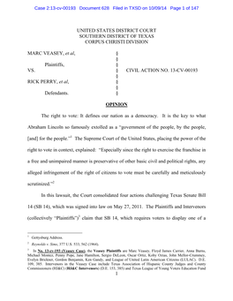 Case 2:13-Cv-00193 Document 628 Filed in TXSD on 10/09/14 Page 1 of 147