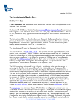 The Appointment of Justice Rowe