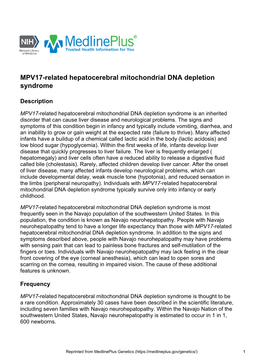 MPV17-Related Hepatocerebral Mitochondrial DNA Depletion Syndrome