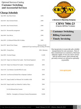 CBNS 7006-23 Switching and Accessorial Services