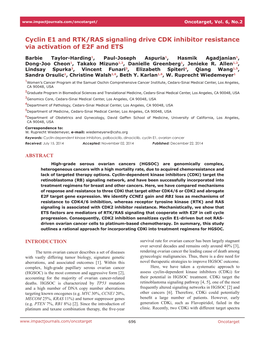 Cyclin E1 and RTK/RAS Signaling Drive CDK Inhibitor Resistance Via Activation of E2F and ETS