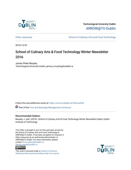 School of Culinary Arts & Food Technology Winter Newsletter 2016