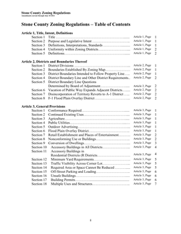 Stone County Zoning Regulations – Table of Contents