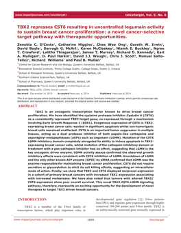 TBX2 Represses CST6 Resulting in Uncontrolled Legumain