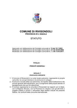 Comune Di Rivisondoli Provincia Di L’Aquila