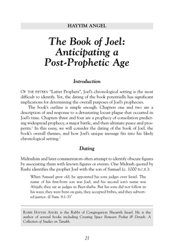 The Book of Joel: Anticipating a Post-Prophetic Age