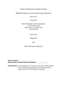 Earthen Embankment Integrity Program SEQR Draft Generic Environmental Impact Statement