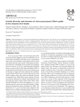 Genetic Diversity and Structure of Astrocaryum Jauari (Mart.) Palm in Two Amazon River Basins Liliane D