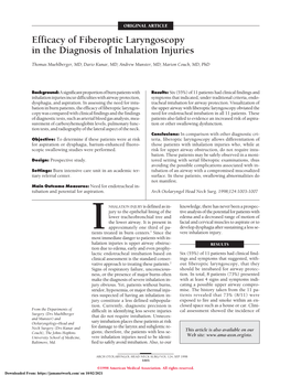 Efficacy of Fiberoptic Laryngoscopy in the Diagnosis of Inhalation Injuries