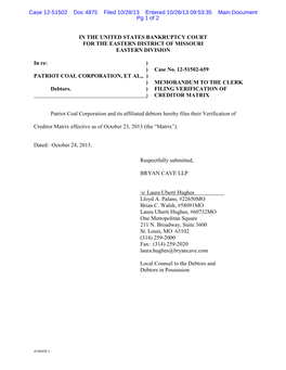 Case 12-51502 Doc 4875 Filed 10/28/13 Entered 10/28/13 09:53:35 Main Document Pg 1 of 2