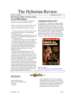 The Hyborian Review Volume 1 Number 5 September 30, 1996 If You’Ll Keep Reading, We’Ll Keep Writing