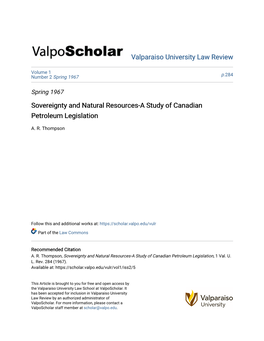 Sovereignty and Natural Resources-A Study of Canadian Petroleum Legislation