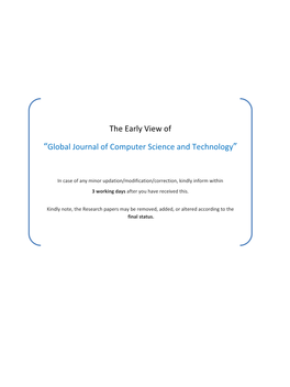 The Early View of “Global Journal of Computer Science And