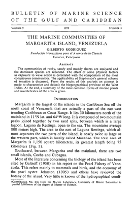 THE MARINE COMMUNITIES of MARGARITA ISLAND, VENEZUELA Gilberta RODRIGUEZ Fundaci6n Venezolana Para El a Vance De La Ciencia Caracas, 'Venezuela