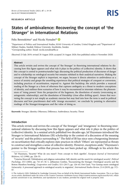 The Stranger’ in International Relations