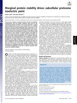 Marginal Protein Stability Drives Subcellular Proteome Isoelectric Point