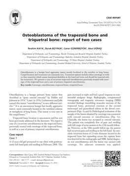 Osteoblastoma of the Trapezoid Bone and Triquetral Bone: Report of Two Cases