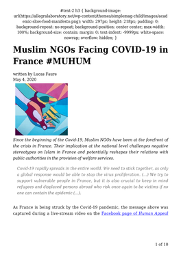 Muslim Ngos Facing COVID-19 in France #MUHUM Written by Lucas Faure May 4, 2020