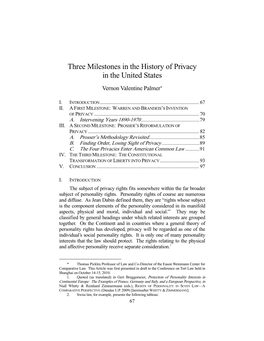 Three Milestones in the History of Privacy in the United States