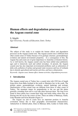 Human Effects and Degradation Processes on the Aegean Coastal Zone