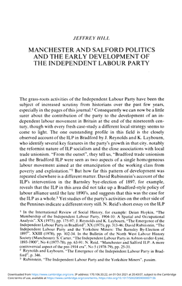 Manchester and Salford Politics and the Early Development of the Independent Labour Party