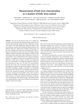 Measurement of Hair Iron Concentration As a Marker of Body Iron Content