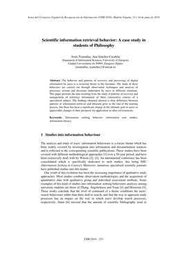 Scientific Information Retrieval Behavior: a Case Study in Students of Philosophy