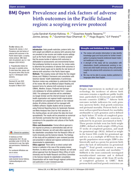 Prevalence and Risk Factors of Adverse Birth Outcomes in the Pacific Island Region: a Scoping Review Protocol