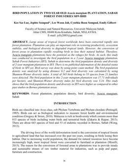 BIRD POPULATION in TWO-YEAR OLD Acacia Mangium PLANTATION, SABAH FOREST INDUSTRIES SDN BHD