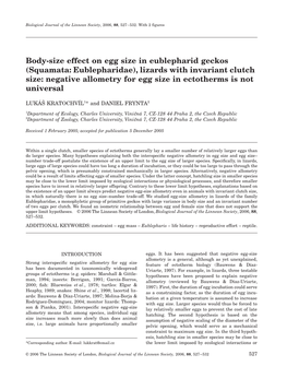 Body-Size Effect on Egg Size in Eublepharid Geckos (Squamata