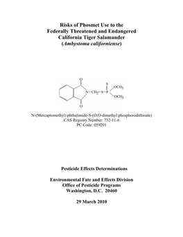 US EPA Risks of Phosmet Use to the Federally Threatened And