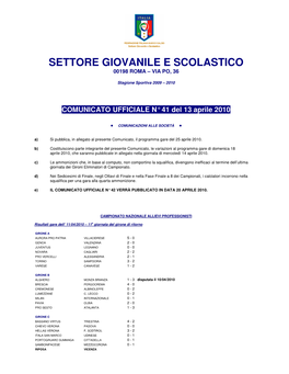 Settore Giovanile E Scolastico 00198 Roma – Via Po, 36