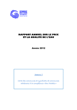 RAPPORT ANNUEL SUR LE PRIX ET LA QUALITE DE L'eau Année