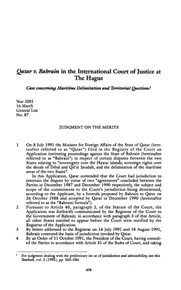 Qatar Î½ Bahrain in the International Court of Justice at the Hague